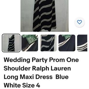 Ralph Lauren One Shoulder Maxi Dress - Silk Blue and White Size 4